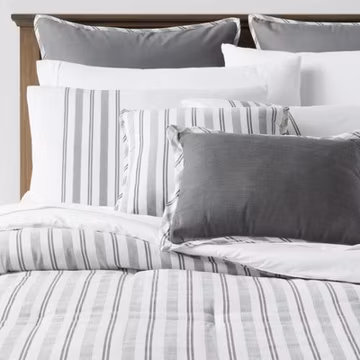 King 8pc Edenton Reversible Classic Stripe Comforter Set White/Gray - Threshold