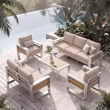 Aluminum Patio Furniture Set Luxury Outdoor Sectional 6" Olefin Cushions Tables
