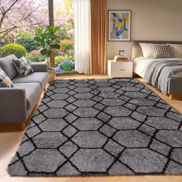 Area Rugs for Bedroom Living Room, Fluffy 4x6 Grey and Black Bedside Rug for ...