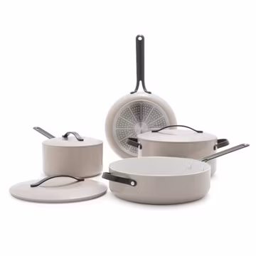 GreenPan 7PC Aluminum Set Fry Pan Stockpot Gray Ceramic Cookware Black Steel