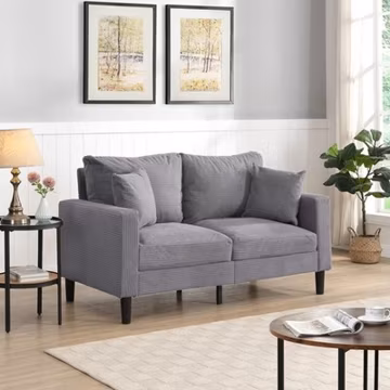 57" High Resilience Loveseat Sofa, Light Gray Corduroy 2-Seater