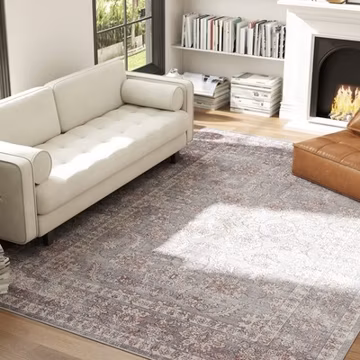 Area Rug 8x10, Washable Flower Print Floor Carpet, Mixed-Brown