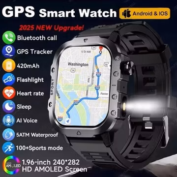 2025 Military Smart Watch GPS Bluetooth Call Fitness Tracker for Android iOS
