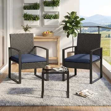 3 Piece Outdoor Bistro Set Wicker Patio Chairs Tray Table Furniture Coffee Set