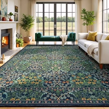 Floral Living Room Rug 8x10 Area Rugs, Vintage Forest Washable Rugs