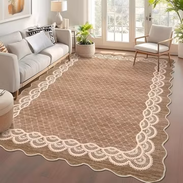 Scalloped Geometric Trellis Washable Area Rug Non Slip Living Bedroom Nursery