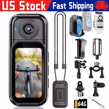 1080P Action Camera 64GB Waterproof Thumb POV Cam for Motorcycle Cycling Sports