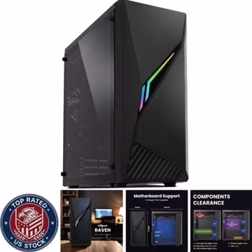 Ravn ATX Mid-Tower Gaming PC Case with RGB Lighting & Tempered Glass Panel