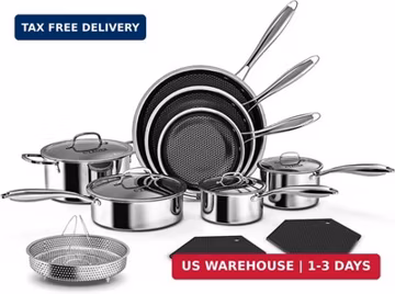 14-Piece Nonstick Hybrid Hex Cookware Set - Induction & Oven Safe, PFOA Free