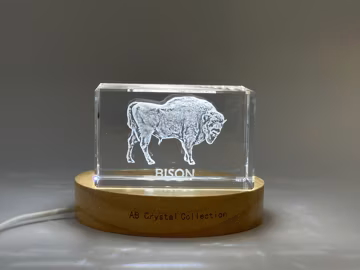 3D Crystal Bison Sculpture, Laser Engraved Buffalo Figurine, Wildlife Animal Lover Gift Decor