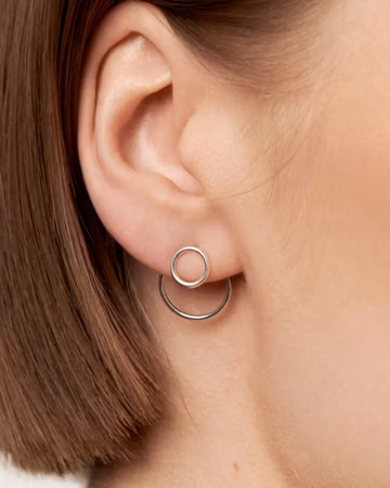 Open Circle Ear Jacket Earring · Sterling Silver Geometric Earrings · Circle Studs · Minimalist Jewelry · Gift for Her - JKT010