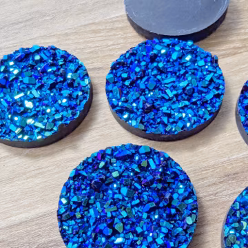 Iridescent Blue Green Druzy Cabochons: 25mm Resin Flatback, 6pcs