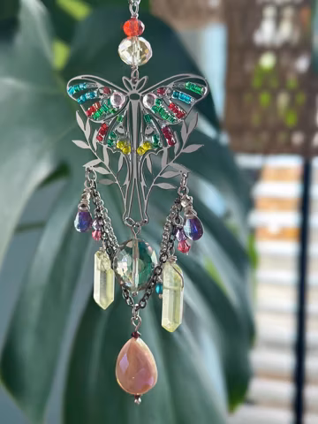 Whimsical Moth Beaded Car Charm - Suncatcher Rearview Mirror Accessory