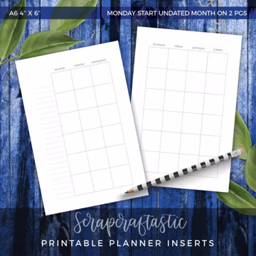 A6 4x6 Undated Monday Start Month On Two Pages Printable Planner Inserts Monthly Calendar