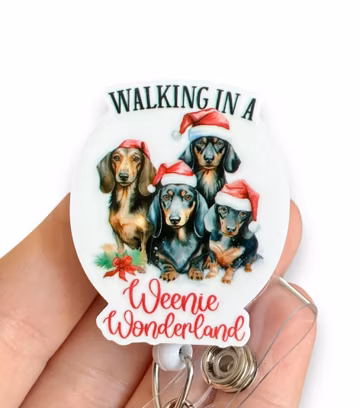 Christmas weiner dog badge reel - Nurse Badge Reel - Badge clip - Badge pull - Gift for coworker