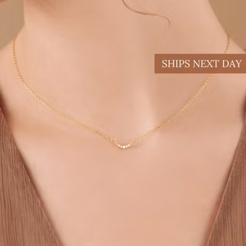 Dainty Pave Crescent Moon Necklace in Gold, Sterling Silver by Caitlyn Minimalist • Celestial Necklace • Gift for Her • NR004