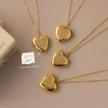 Engraved Heart Locket Necklace by Caitlyn Minimalist • Custom Handwriting Pendant Necklace • Personalized Jewelry • Gift for Mom • NM226NI