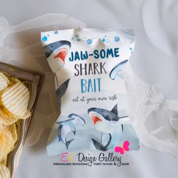 Shark Birthday Chip Bag Template: Beach Party Favor (Instant Digital Download NOT EDITABLE)