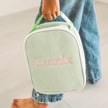 Monogrammed Kids Seersucker Lunch Bag, Insulated Personalized Lunchbox