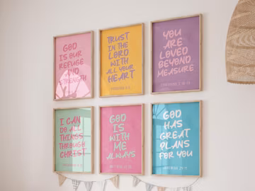 Girl Nursery Decor, Christian Wall Art Set of 6, Motivational Quotes Poster, Religious Print