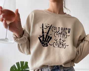 Cold Brew Coffins and Covens Sweatshirt, Witch Sweatshirt, Halloween Sweatshirt, Witchy Clothing, Witchy Shirt, Halloween Shirt