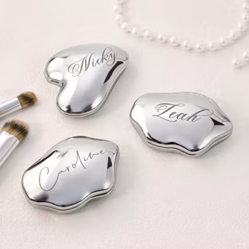 Personalized Engraved Compact Mirror | Silver Pocket Mirror with Name | Custom Bridesmaid Gift
