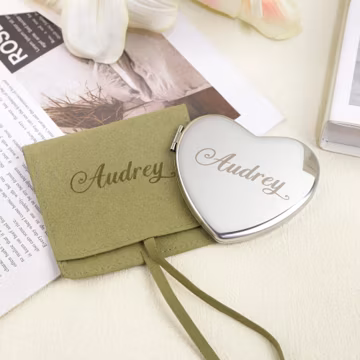 Personalized Engraved Silver Compact Mirror, Custom Name Makeup Pocket Mirror
