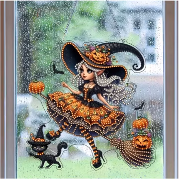 DIY Halloween Elf Witch Diamond Painting Kit, Single Sided Sun Catcher