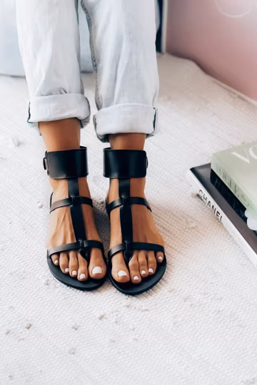 Black Leather Sandals, Ankle bracelet sandal, summer sandals, gift for her
