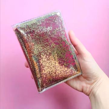 Gold Confetti Passport Cover Clear Vinyl Travel Wallet Card Holder Glitter Passport Case Vegan Travel Gift Sparkly Organizer