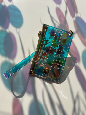 Steampunk Skull Wallet Holographic Vinyl Wristlet Gothic Floral Wallet Alt Fashion Metallic Vegan Card Holder Bag