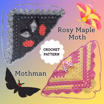 2 Moth Bandana Crochet Patterns: Rosy Maple Moth and Mothman (PDF)