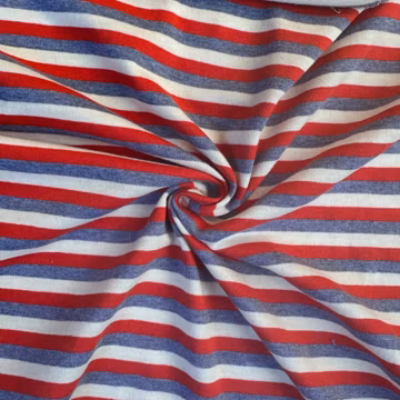 Striped Cotton Jersey Knit Fabric, Red and Blue Stripe, 85% Cotton 15 Polyester 146 GSM, Soft Drapey Apparel Fabric, Sold by the Yard