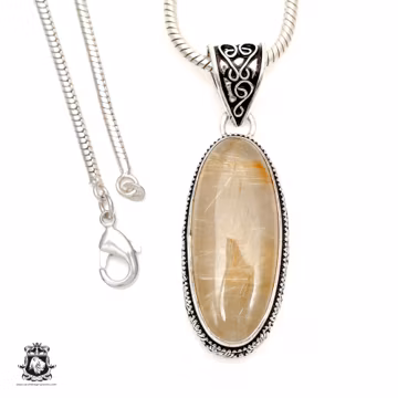 RUTILE RUTILATED Quartz Pendant & FREE 2MM Italian 925 Sterling Silver Chain V1731