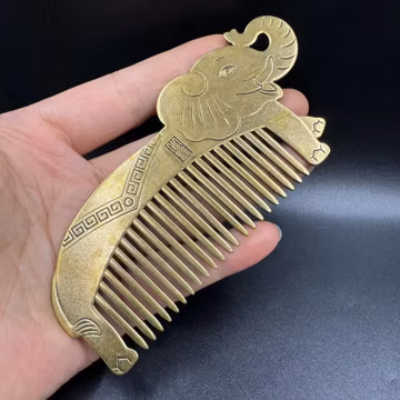 Collect handmade carved pure copper brass exquisite elephant pattern comb ornaments