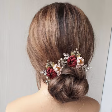 Burgundy silk flower hair pins Burgundy rosebud hair pin Burgundy Wedding Bridesmaid hair accessories Floral hair pins Dark red hair piece