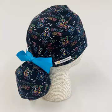 Scrub hat by KimKaps surgical hat Ponytail scrub cap ribbon scrub hat Sale Bargain Clearance black blue pink Halloween