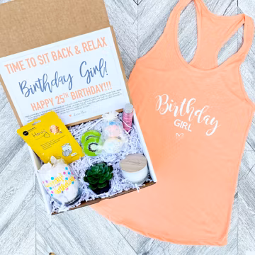 Spa Birthday Gift Box: "Birthday Girl" Tank, Wine Glass & Succulent
