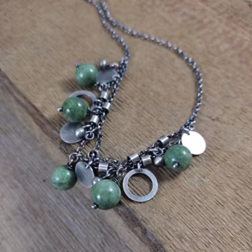 Necklace - oxidized sterling silver with diopside, gemstone, handmade jewelry, natural stone