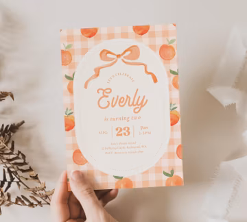 Peach Birthday Invitation, Editable Peach Invitation, Digital Peach Birthday Invitation, Sweet Peach Invitation, Peach Birthday Party Invite