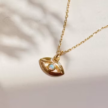 Opal Evil Eye Necklace: 14k Gold Vermeil Sterling Silver, October Birthstone Necklace