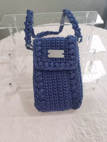 Crocheted Cellphone Bag, Deep Blue – Textured Satchel, Shoulder Cellphone Purse