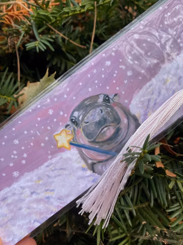 Whimsical Pink Hippo Bookmark with Tassel