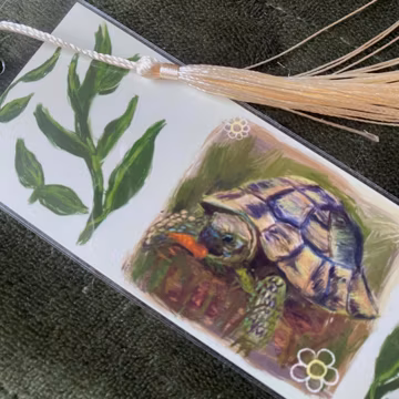 Hand Drawn Turtle Bookmark with Tassel, Artist Illustrated Art