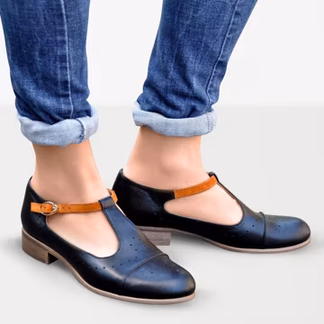 Jane: Women's Handcrafted Black Leather Mary Jane Shoes β Bronze Suede Strap