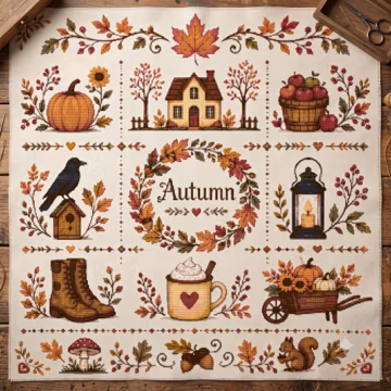 Autumn Sampler counted cross stitch pdf digital download