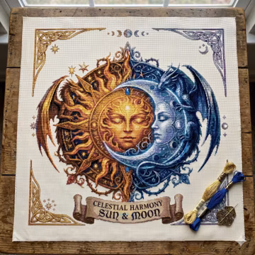 Celestial Harmony Sun & Moon Counted Cross Stitch PDF Digital Download