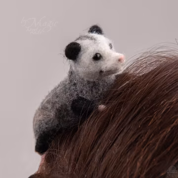 Hair clip with a needle felted opossum, animal lover gift