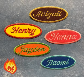 Embroidered Name Tag Custom Personalized Patch Oval Shape Patch Jacket Uniform Iron-On, Sew-On