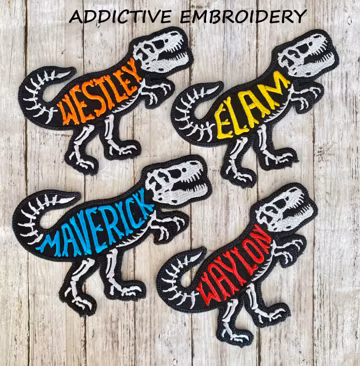 Iron On Patch T-Rex Dinosaur Personalized Back to School Iron On Patch Embroidered Custom Applique Dino Tyrannosaurus Name Tag